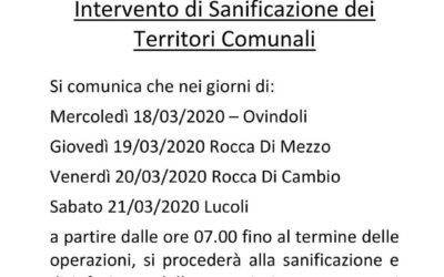 COVID-19 INTERVENTO DI SANIFICAZIONE DEI TERRITORI COMUNALI