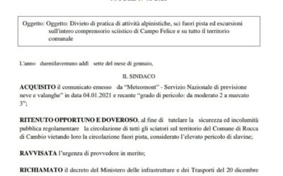 📌 AVVISO 📌 🚫 Divieto di pratica di attività alpinistiche, sci fuori pista ed escursioni sull’intero comprensorio sciistico di Campo Felice e su tutto il territorio comunale